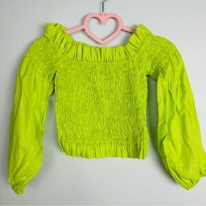 Margot Bright Green Smocked Long Sleeve off shoulder Top Size XS